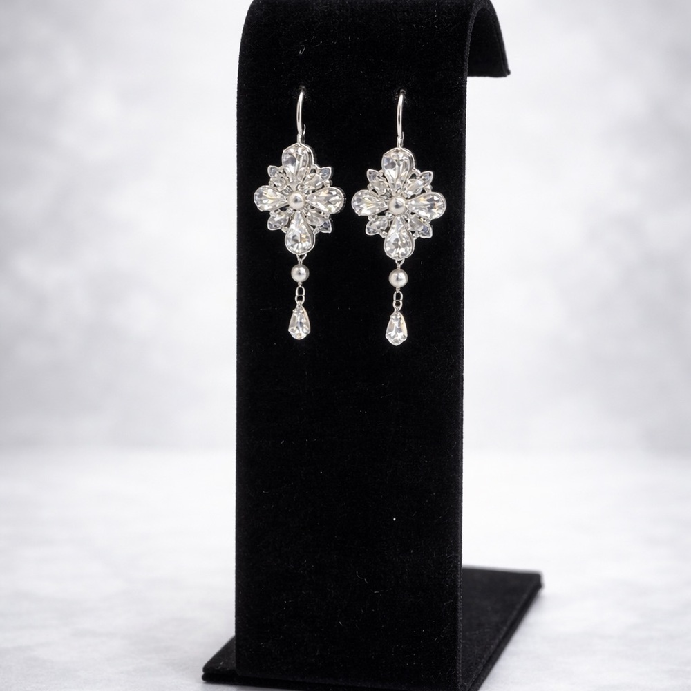 Elegant Silver Floral Drop Earrings